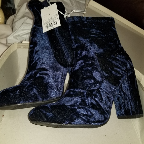 blue crushed velvet boots